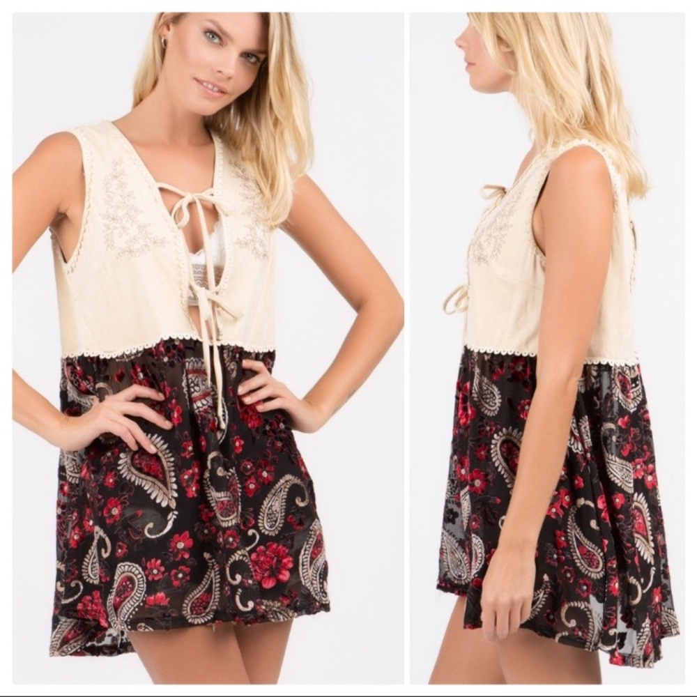 POL Boho Suede & Paisley Baby Doll Tunic